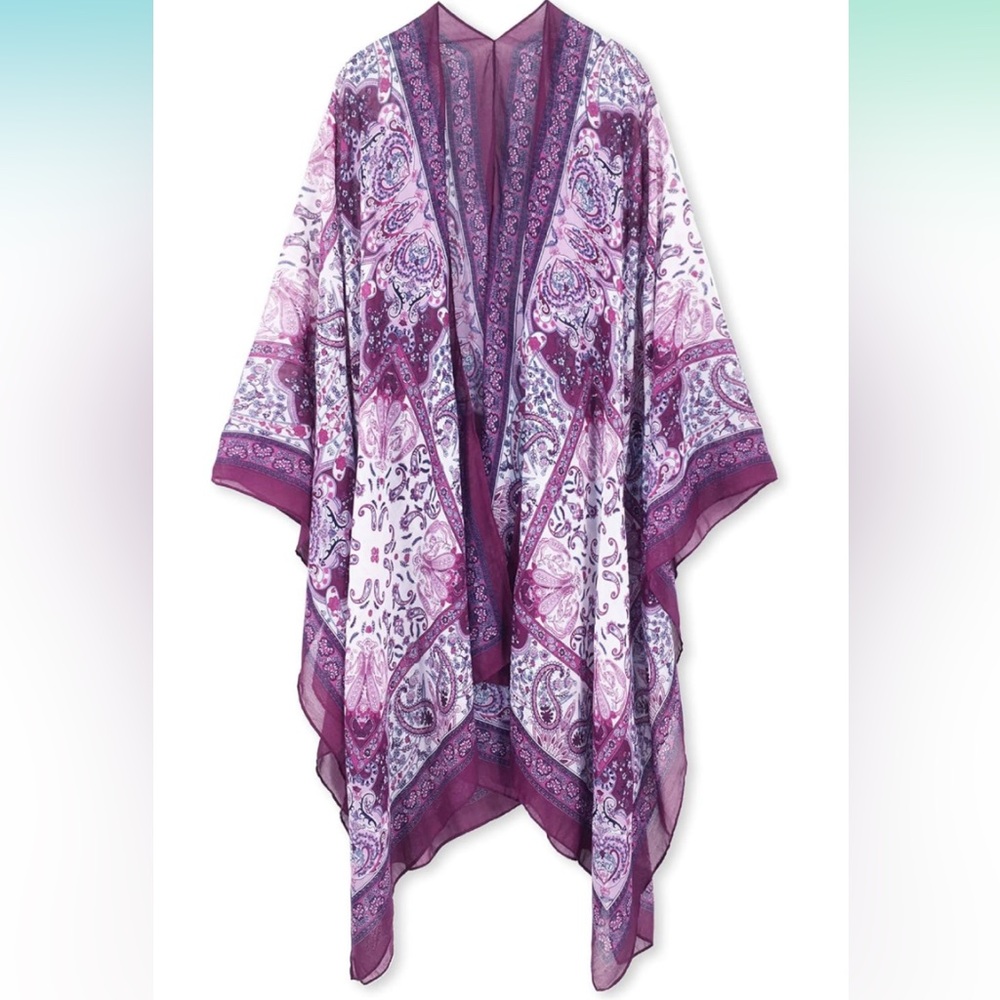 Purple Paisley Kimono Cover-up Cardigan - Picture 2 of 6